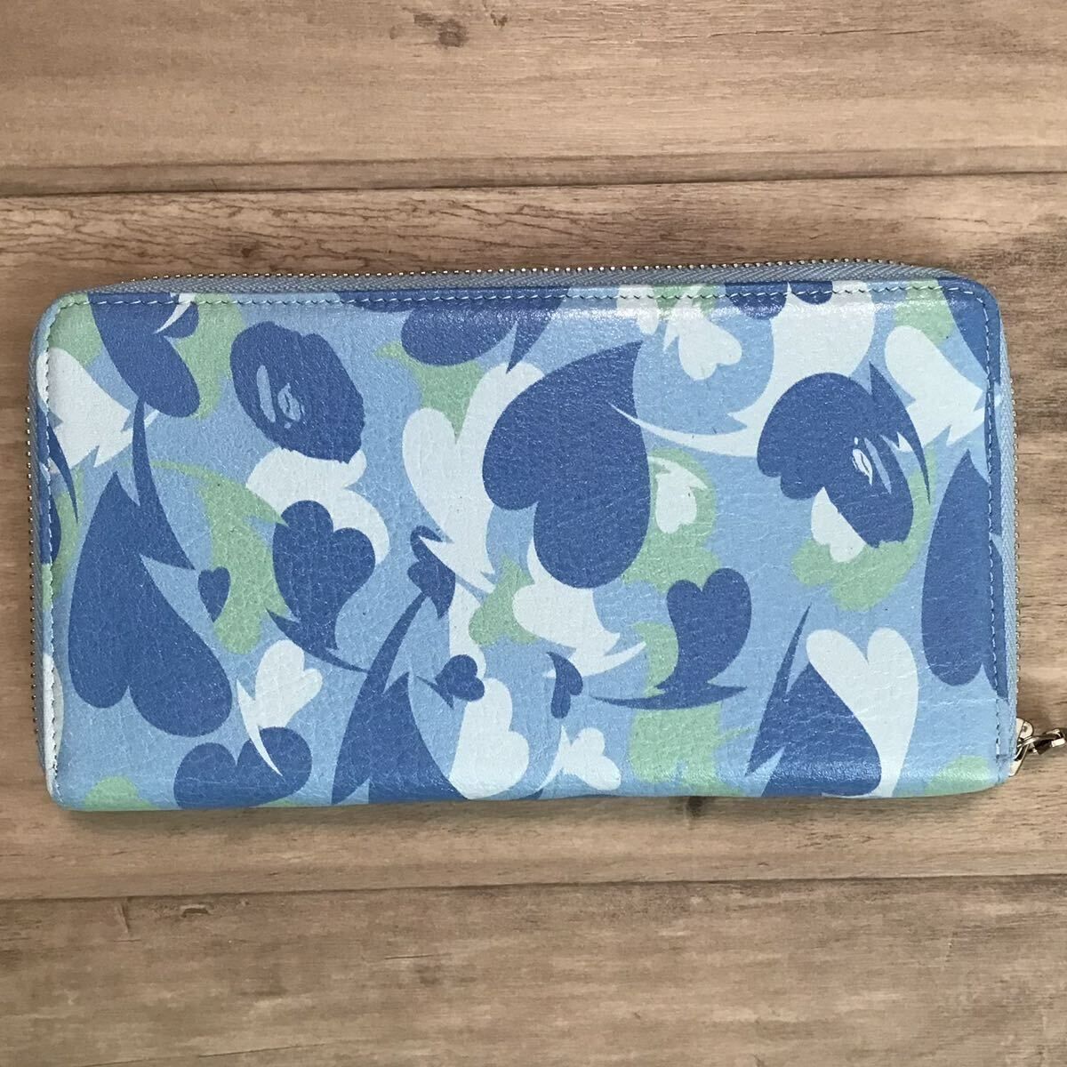 本革 BAPE camo 長財布 a bathing ape Long Wallet エイプ ベイプ アベイシングエイプ レザー ウォレット 財布 迷彩 NIGO