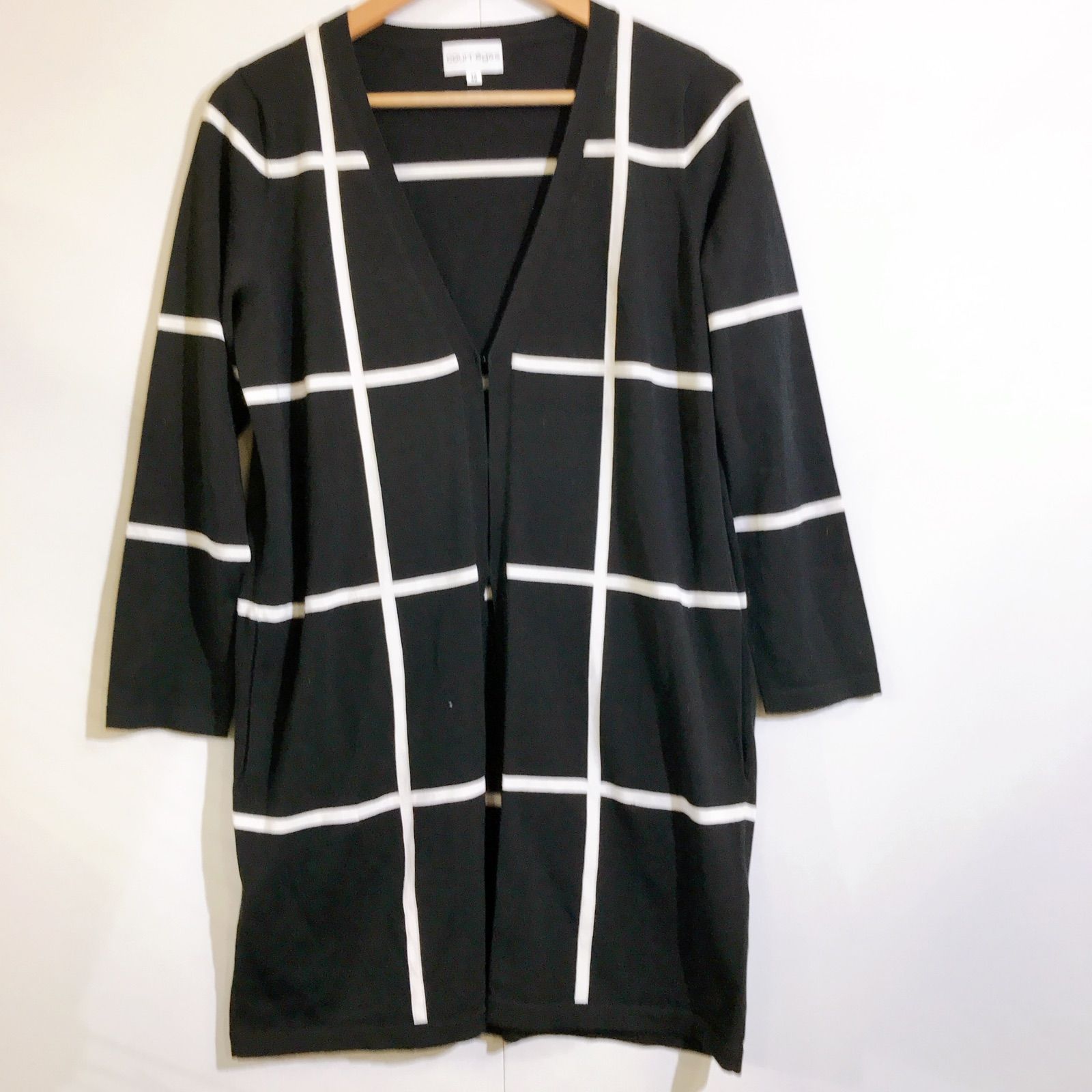 美品】courrèges クレージュ ロングカーディガン 黒 ブラック チェック