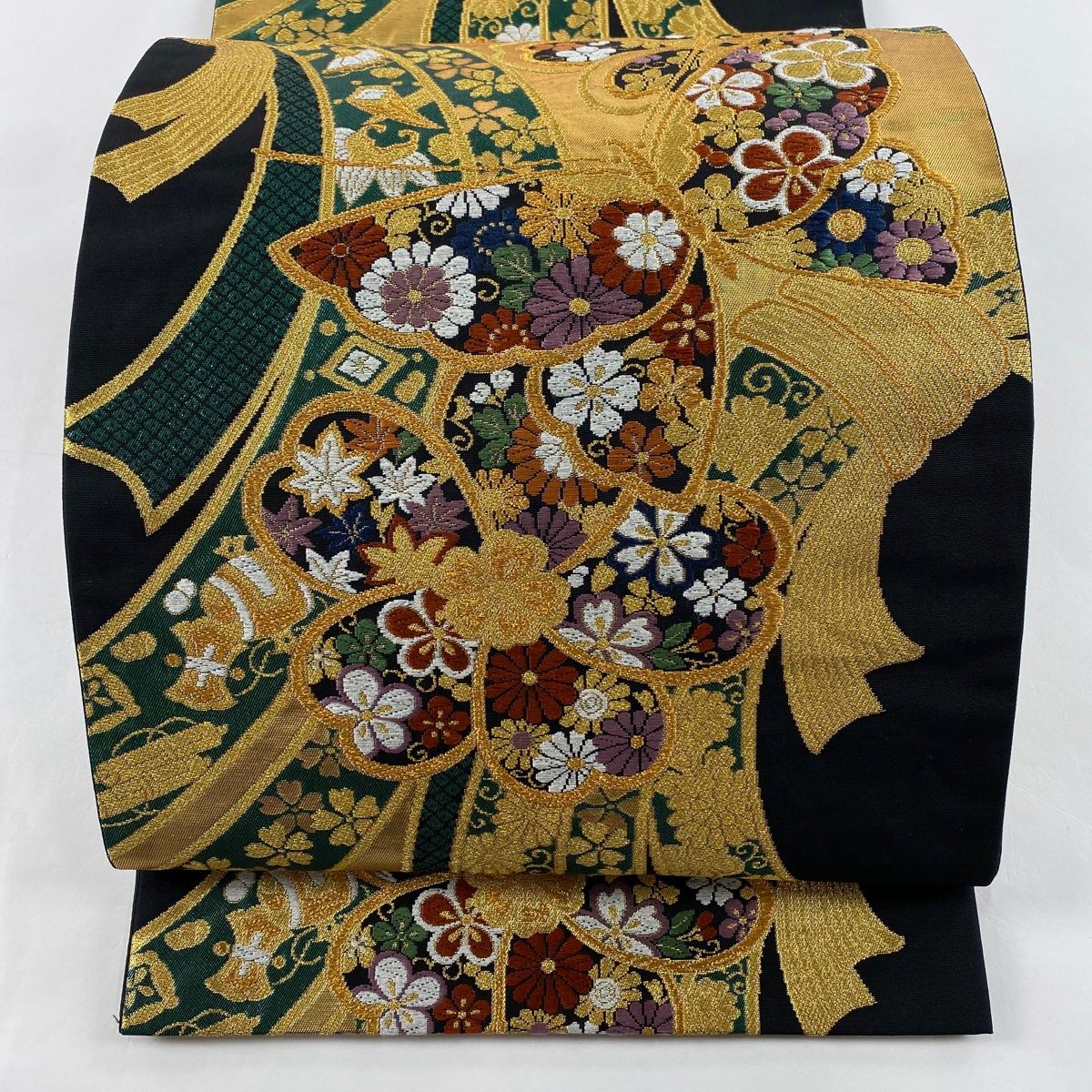 ☑️ No.1【着物帯】四君子/オリーブグリーン/花柄 ☑️ No.1【着物帯】四君子/オリーブグリーン/花柄 No.1【着物帯