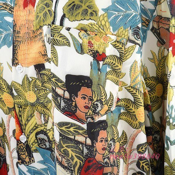 柄シャツ アマゾン柄 南国 南国風 トロピカル柄 リゾート ボタニカル 植物柄 サル モンキー 鳥 女性 フリーダカーロ 動物 カラフル アロハ 長袖 柄シャツ アマゾン柄 南国 南国風 トロピカル柄 リゾート