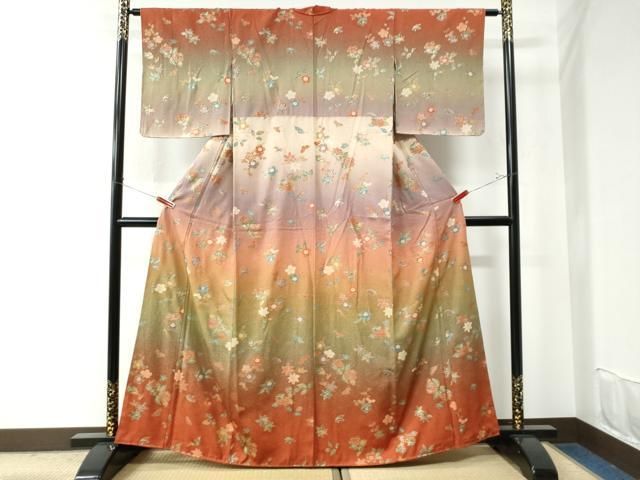 ［5469］訪問着 貝桶花文様 たたき染 金彩 一つ紋 正絹 着物 袷 5469］訪問着 貝桶花文様 たたき染 金彩 一つ紋 正絹 着物 袷