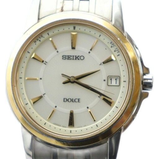 セイコー SEIKO DOLCE ドルチェ 腕時計 ウォッチ 電波 ソーラー デイト カレンダー付き ゴールド 金色 シルバー 銀色 7B24-0AL0 MQ GY18