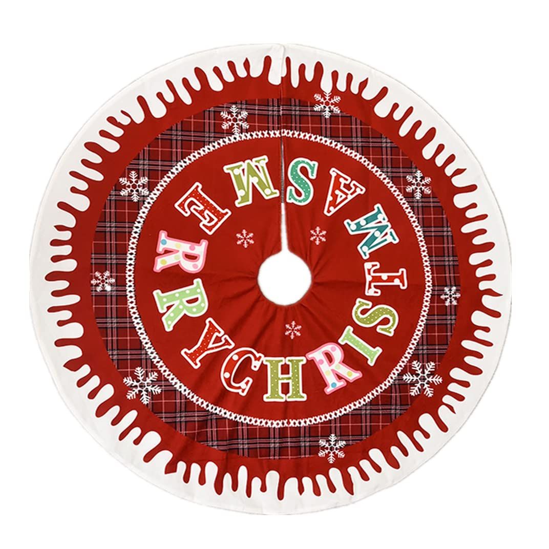 【コムバンク】クリスマスツリースカート ツリー下用 円型 クリスマス飾り クリスマスツリーボトムエプロン スノーフレーク文字 赤い格子縞の木のスカート ツリースカート敷物 可愛い 雰
