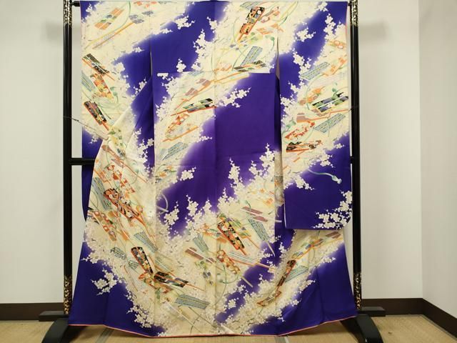 平和屋着物▽豪華振袖 立波地紋 京紫色 正絹 逸品 CAAQ9428th