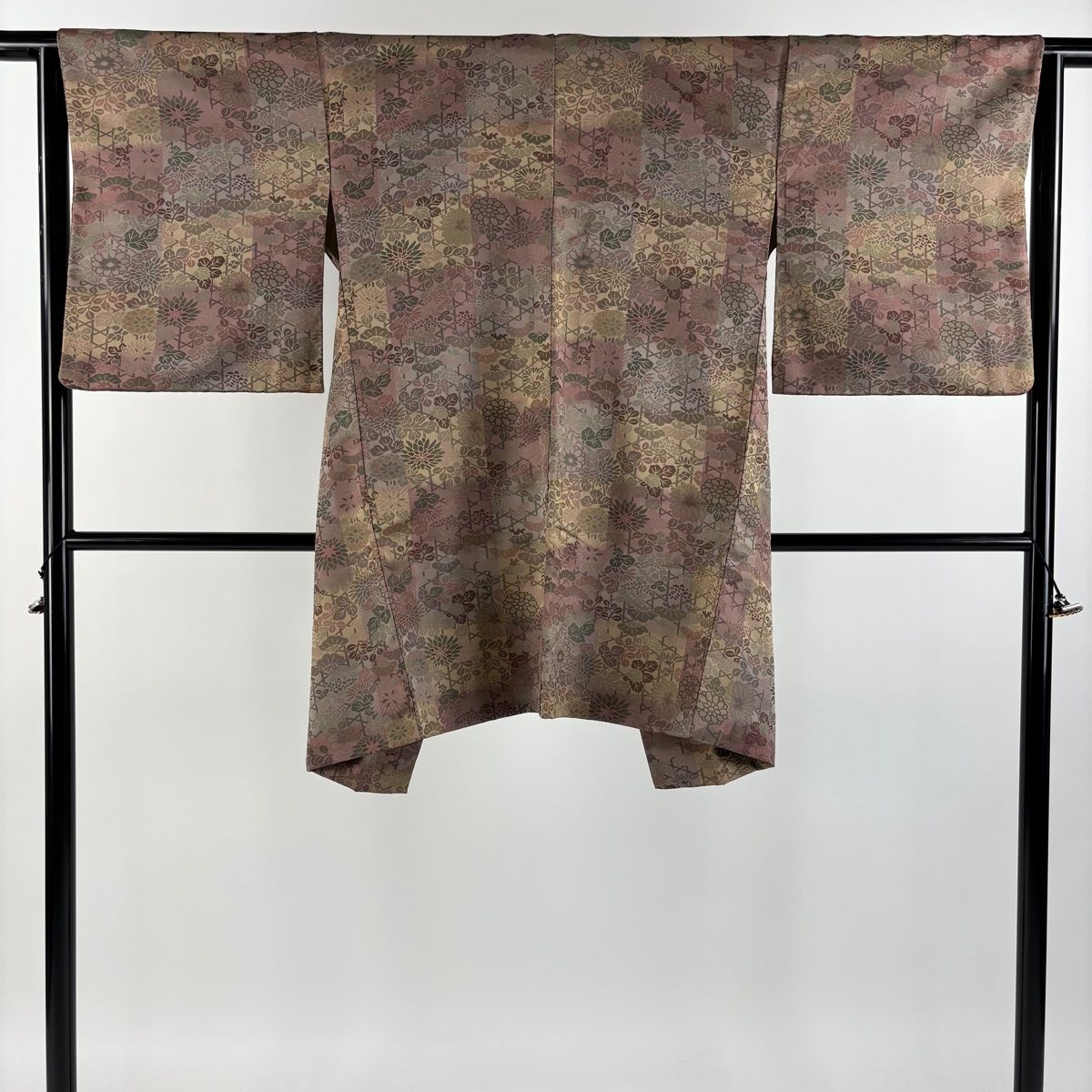 道中着 身丈94cm 裄丈64cm M 和装コート 着物衿 菊 籠目 灰紫 正絹 秀品
