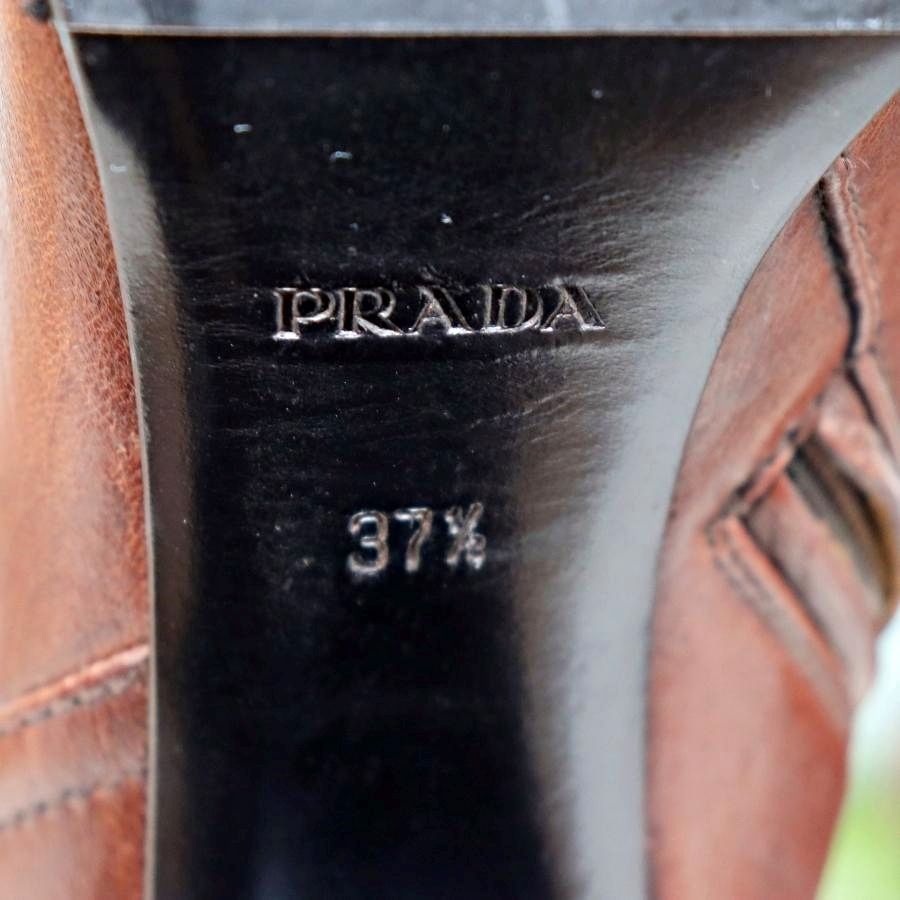 PRADA レザーロングブーツ 23.5〜24.0cm 太ヒール レッドブラウン