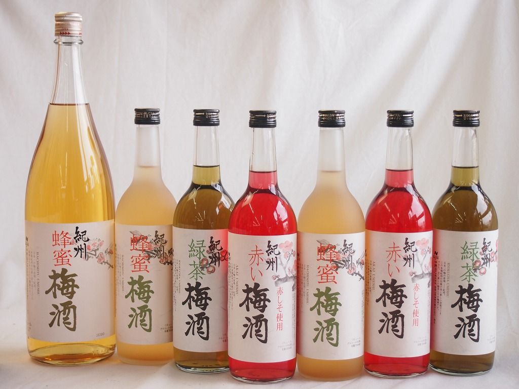 カラフル梅酒7本セット 赤しそ赤い梅酒 和歌山 蜂蜜梅酒 和歌山 緑茶梅酒 和歌山 720ml×6本 1800ml×1本