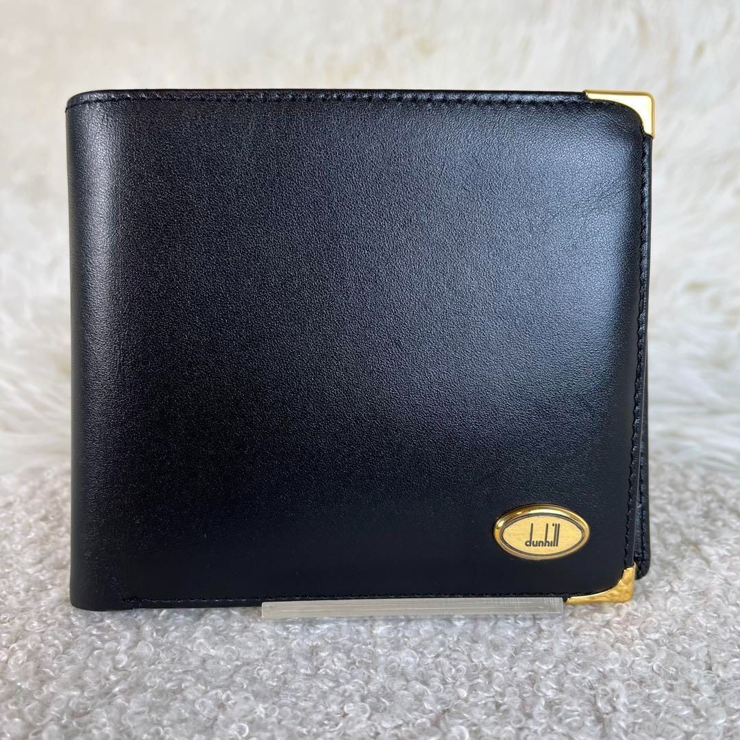 極美品✨dunhill ダンヒル　二つ折り財布　本革　ブラウン　保存箱付き 美品 dunhill 二つ折り財布 レザー ゴールド金具 箱・保存袋付き