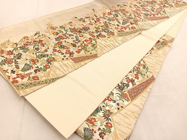 平和屋着物◎六通柄袋帯 唐織 千寿 草花文 金銀糸 正絹 逸品