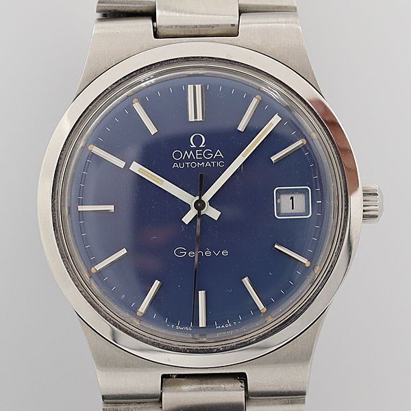 OMEGA　 ジュネーブ　デイト　自動巻き メンズ腕時計　 青文字盤　稼働品 OMEGA ジュネーブデイト自動巻き メンズ腕時計 青文字盤稼働品