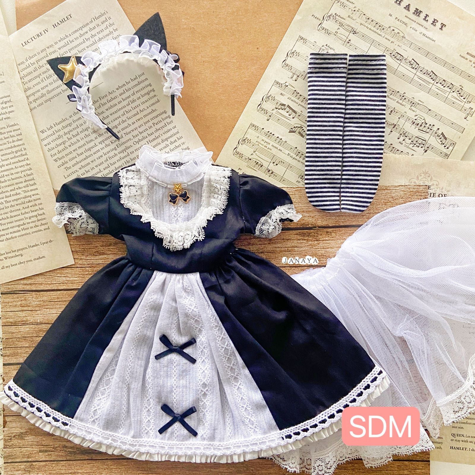 1/4 ワンピース 服 セット（1⁄4 ドール服 黒×ピンク ワンピース