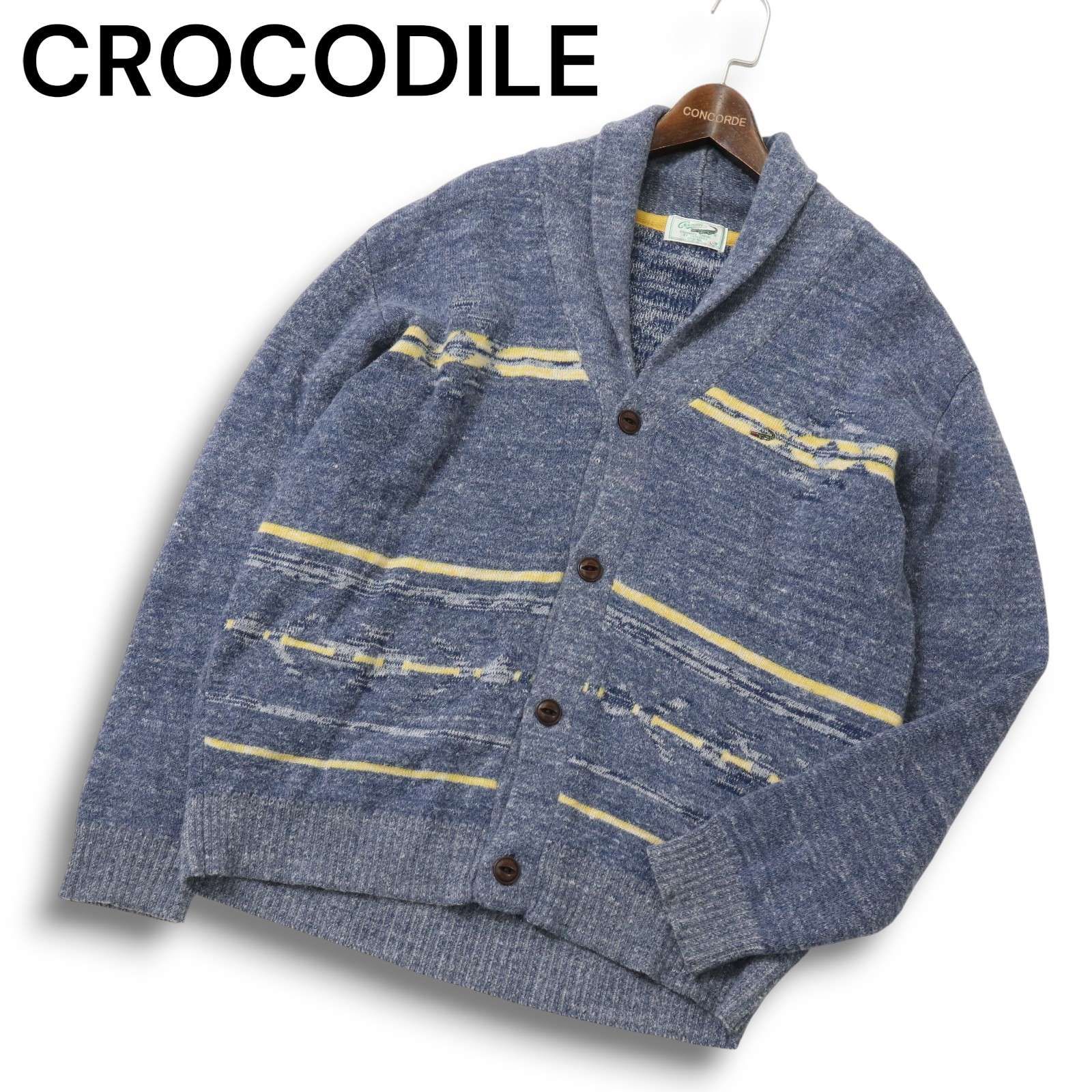 CROCODILE クロコダイル 秋冬 ウール混☆ ボーダー ショールカラー 