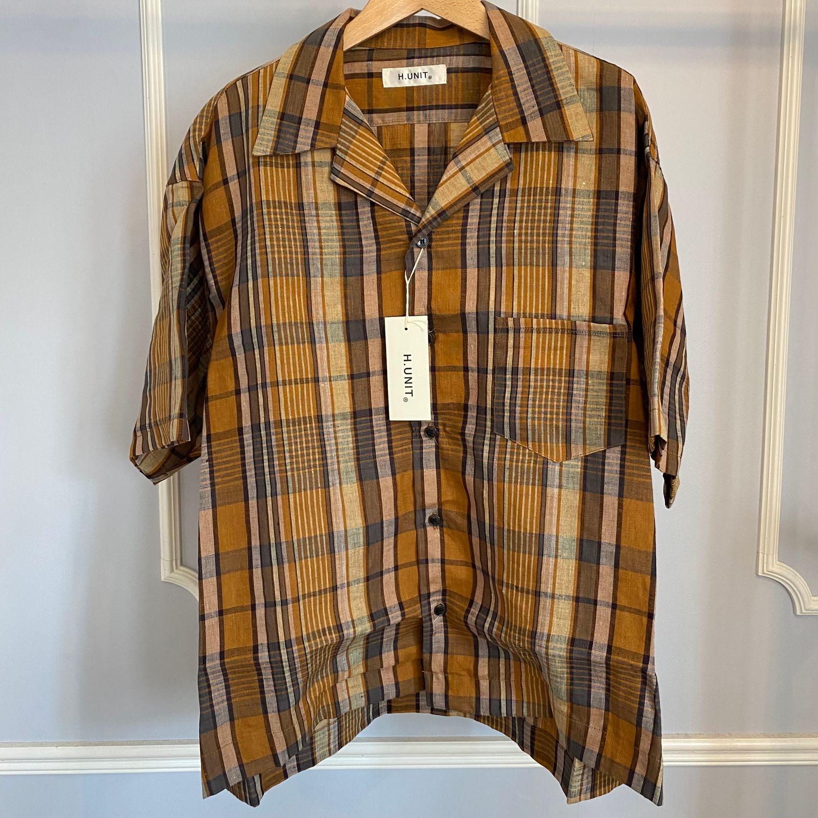 NIGEL CABOURN ナイジェルケーボン マルチチェック柄半袖プルオーバー