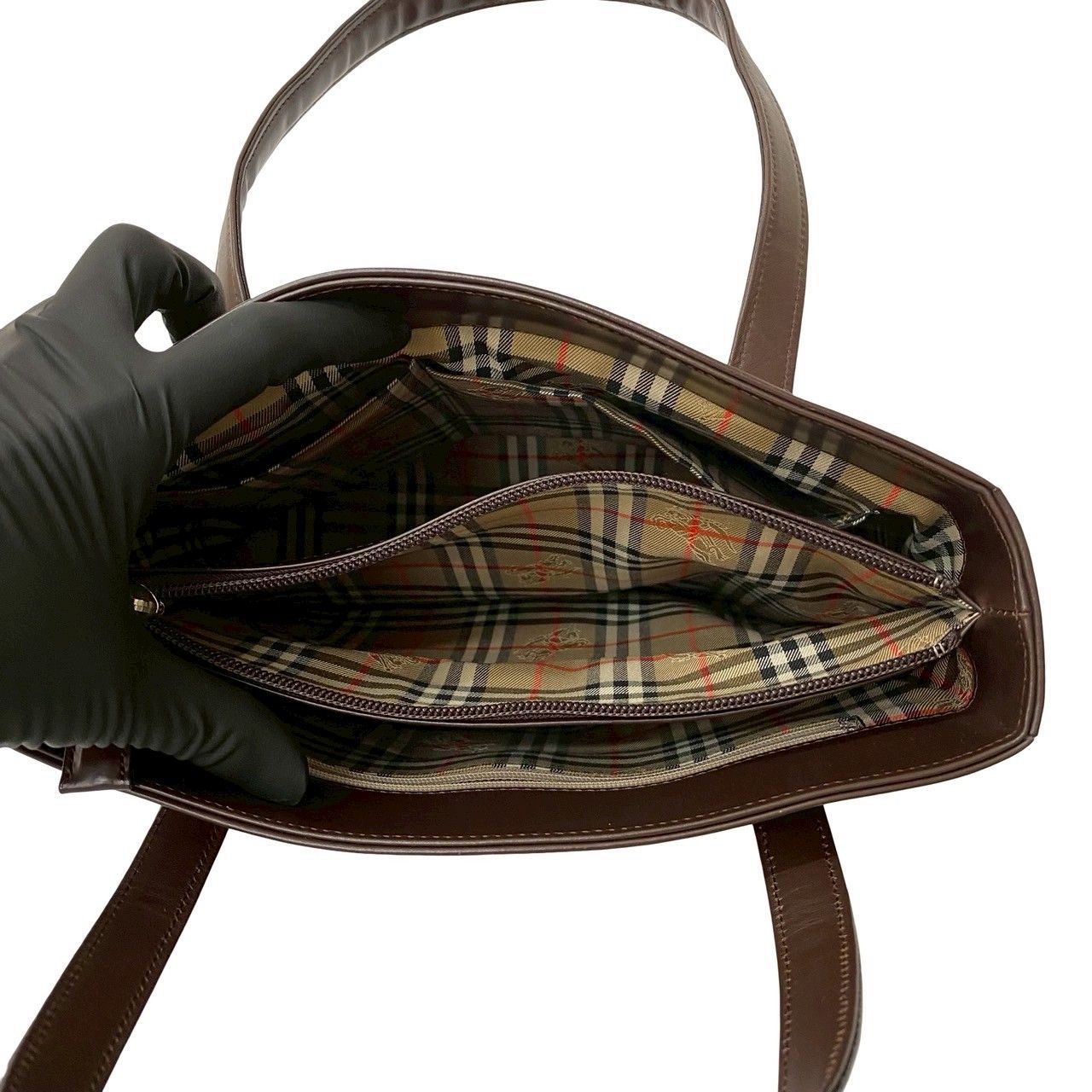 極 美品 BURBERRY バーバリー ロゴ ノバチェック レザー 本革