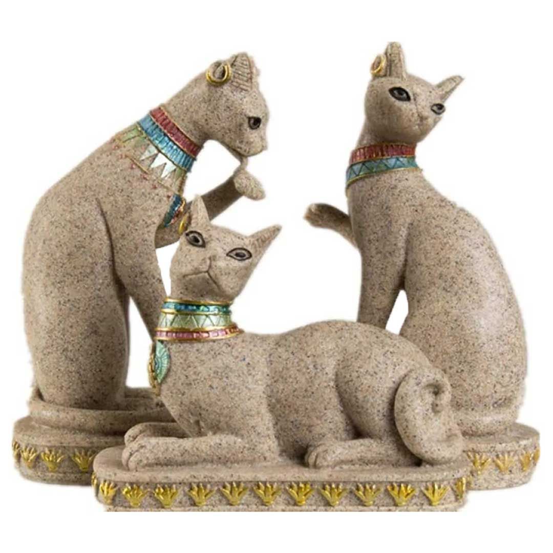 在庫限り 置物 エジプトキャット 3体セット 石像 猫 オブジェ 猫の置物 雑貨 猫神 エジプト