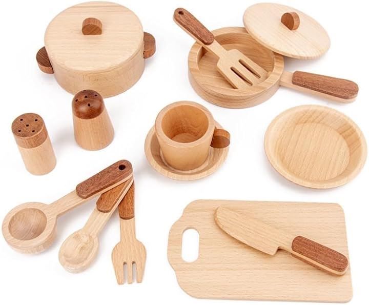 Thumbnail of Connector Entertainment Wooden Play Kitchen Set, 15-Piece Pretend Play Kitchen Accessories, Including Knife, Cutting Board, and Frying Pan