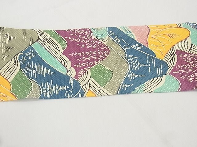 平和屋-こころ店■極上　九寸名古屋帯　型染め　草花文　鬼しぼ縮緬　えり善扱い　たとう紙付き　正絹　逸品　KAAA10431kk4 平和屋着物□九寸名古屋帯 型染め 草花文 逸品 rv0472