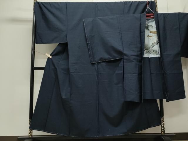 平和屋着物●男性 紬 アンサンブル 色無地 留紺色 正絹 CAAS0257th