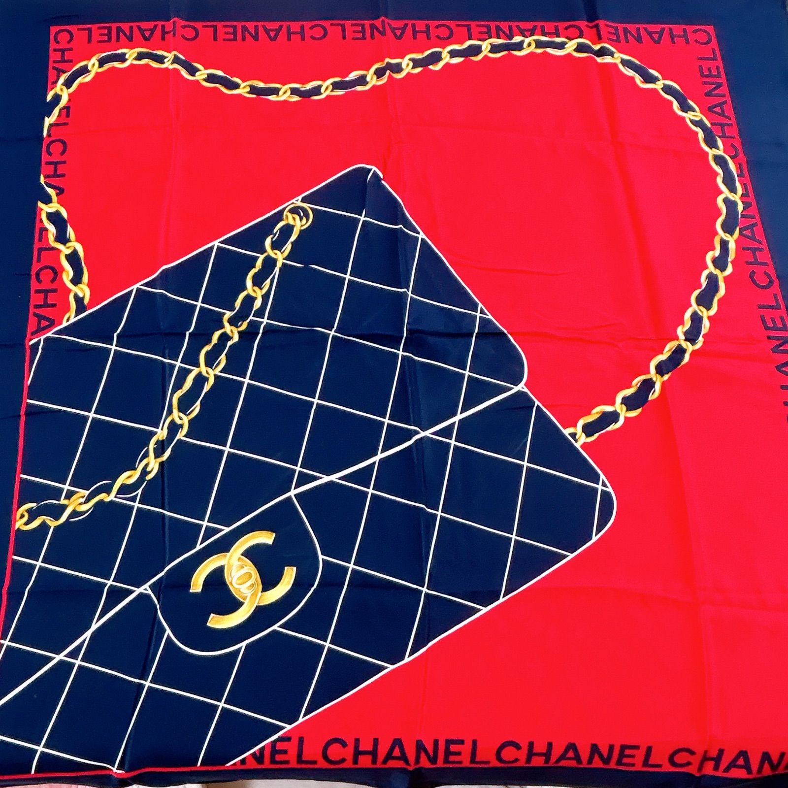 値下げ中】CHANEL スカーフ 大判 スカーフ ココマーク バッグ ネイビー