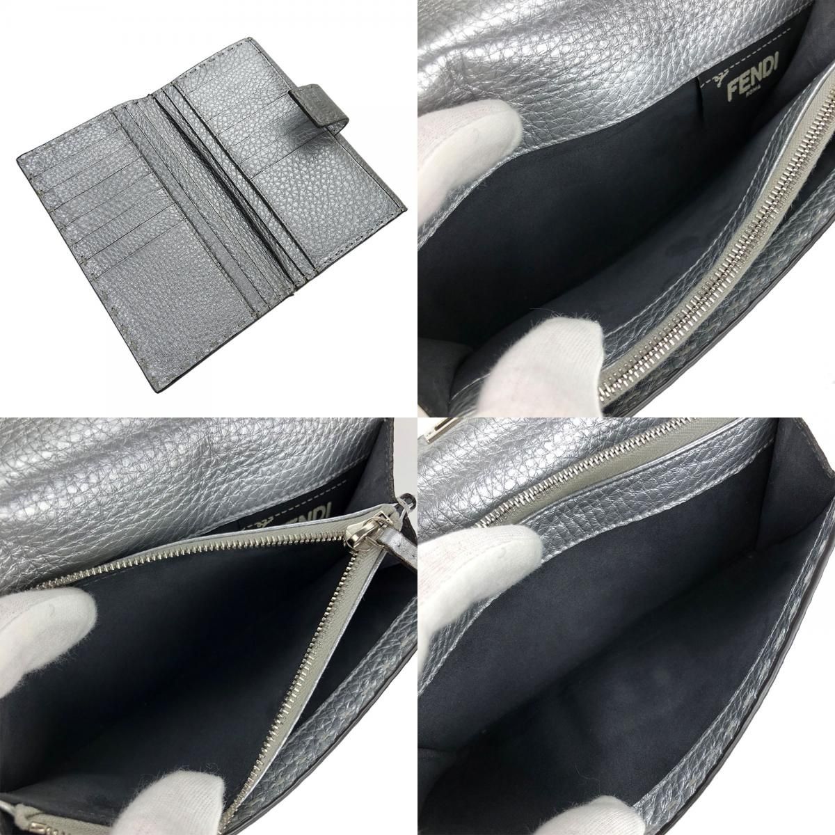 中古】 フェンディ 長財布 8M0308 セレリア レザー シルバー シルバー 