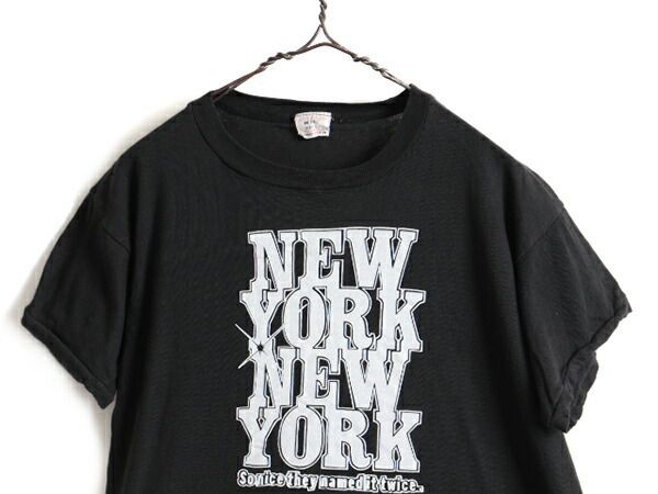 パキ綿 70s ビンテージ □ New York ニューヨーク プリント 半袖-