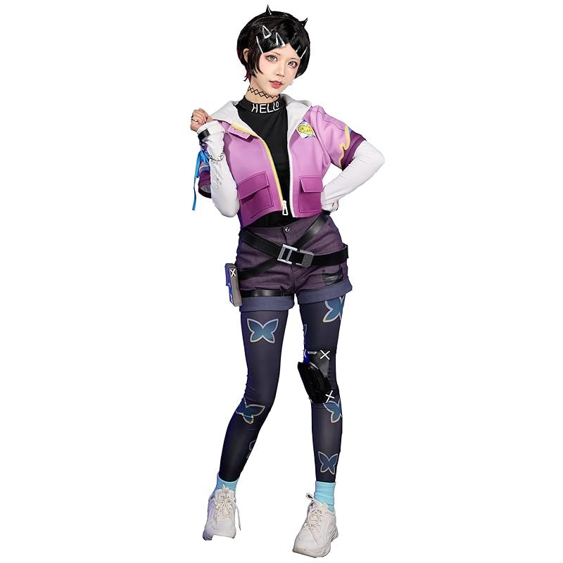 在庫 Miccostumes レディース 大人 戦闘風 ヒロイン アニメ ゲーム セクシー かっこいい かわいい 萌え コート パンツ コスプレ コスチューム 衣装セット 仮装 変身 変装 パープル S 1