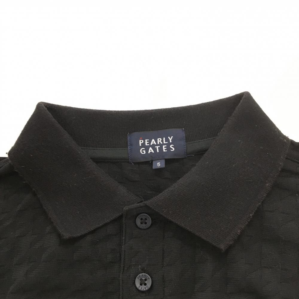 パーリーゲイツ 半袖ポロシャツ 黒×白 千鳥格子織生地 バイカラー