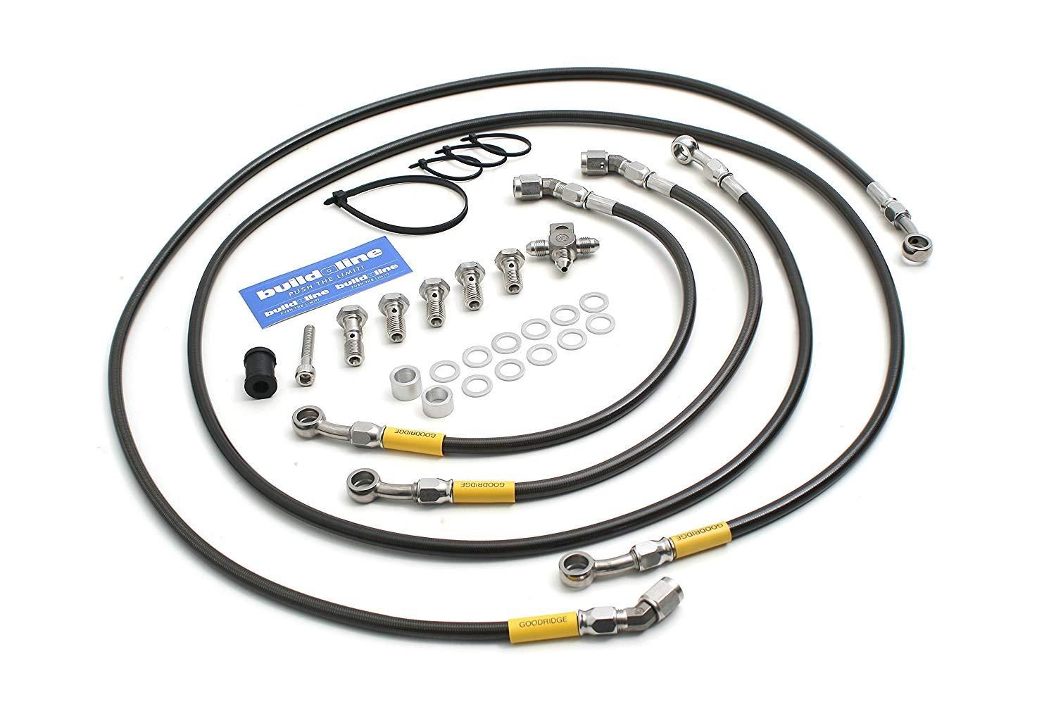 GOODRIDGE グッドリッジ ビルドアライン フロント 車種別ボルトオン ブレーキホースキット フィッティングタイプ：ステンレス／ホースカラー：クリア グッドリッジ ビルドアライン フロントホース ステンレスブラック（3本