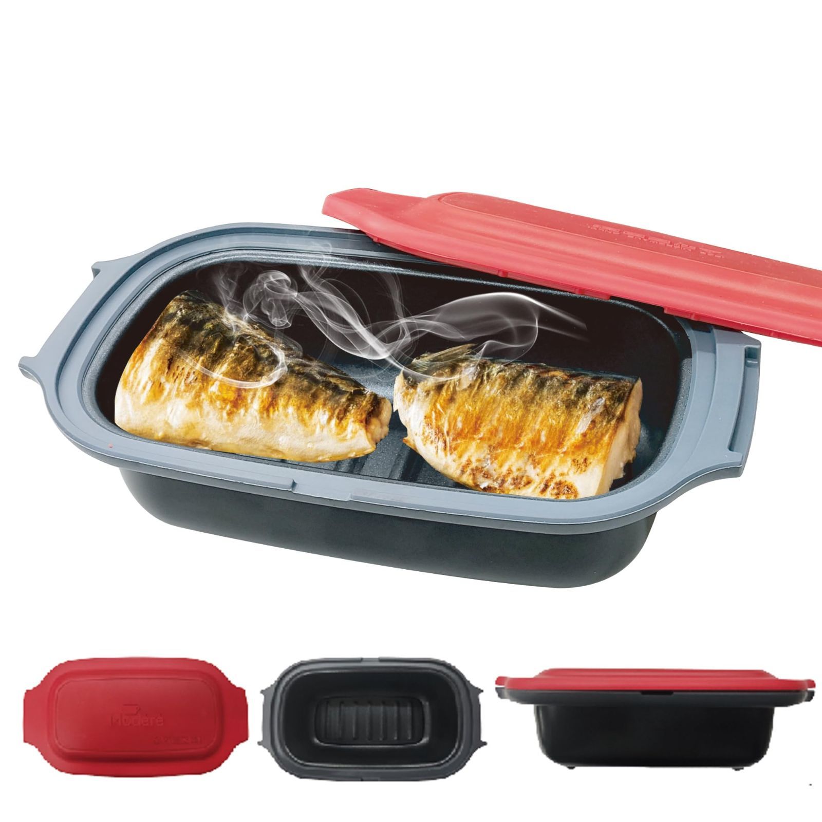 TokyoDeco 電子レンジ専用調理器 レシピ付き 電子レンジで焼き目が付けられる 角皿型 [ 焼く 炒める 煮る 蒸す 炊く 温める ] 万能 丸型 電子レンジ 調理器 レンジグリル 食器洗浄機対応 焼き魚 