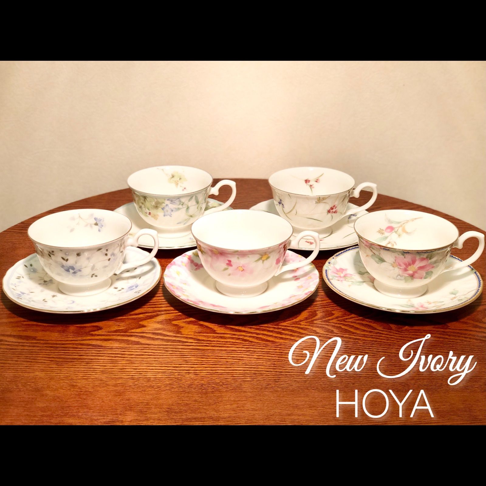 ☆HOYA☆カップ＆ソーサー☆５客セット☆花柄☆コーヒー・ティーカップ