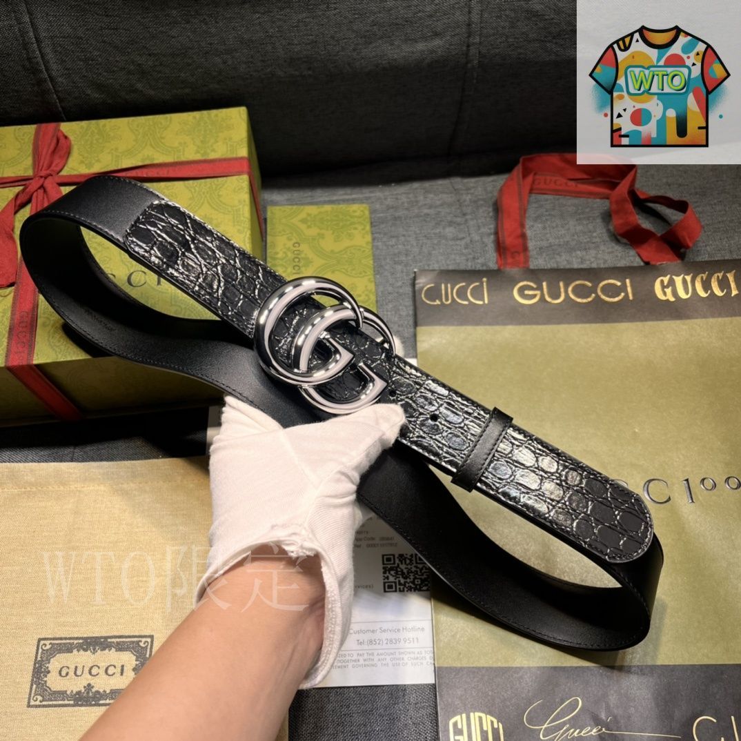 今日特価】GUCCI New Model ブラックレザーベルト with GG