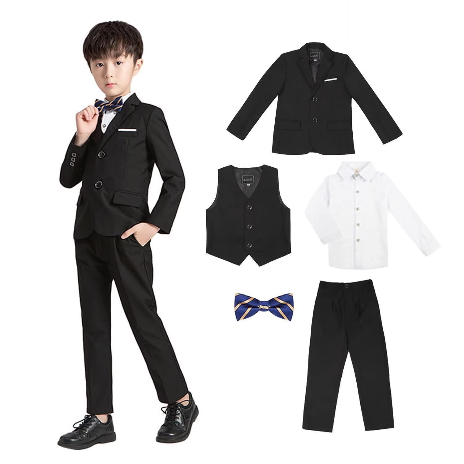 男の子 フォーマルスーツ 無地ブラック 卒業 入学式 160 4点セット