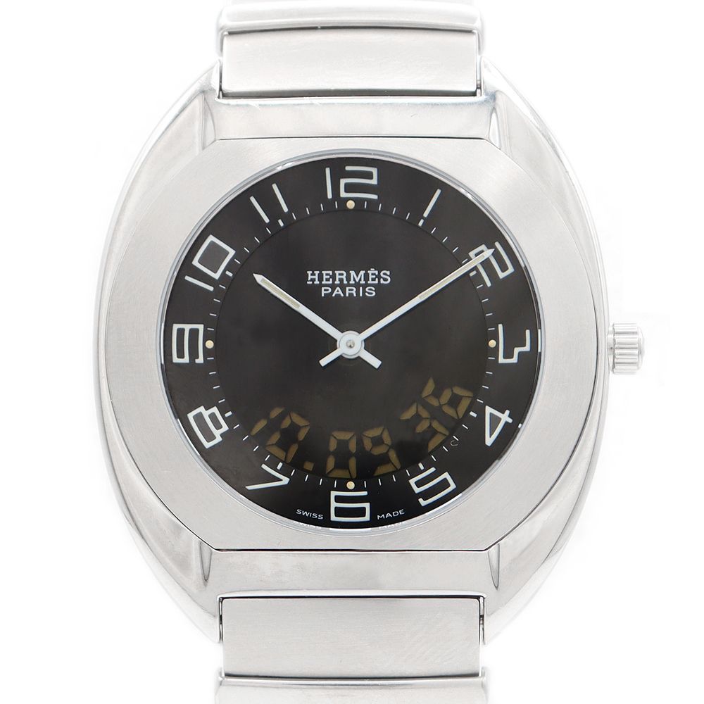 電池交換済 HERMES エルメス エスパス ES1.710 黒 ブラック SS ステンレス メンズ アナログ デジタル デジアナ  クオーツ【6ヶ月保証】【腕時計】【中古】 - メルカリ