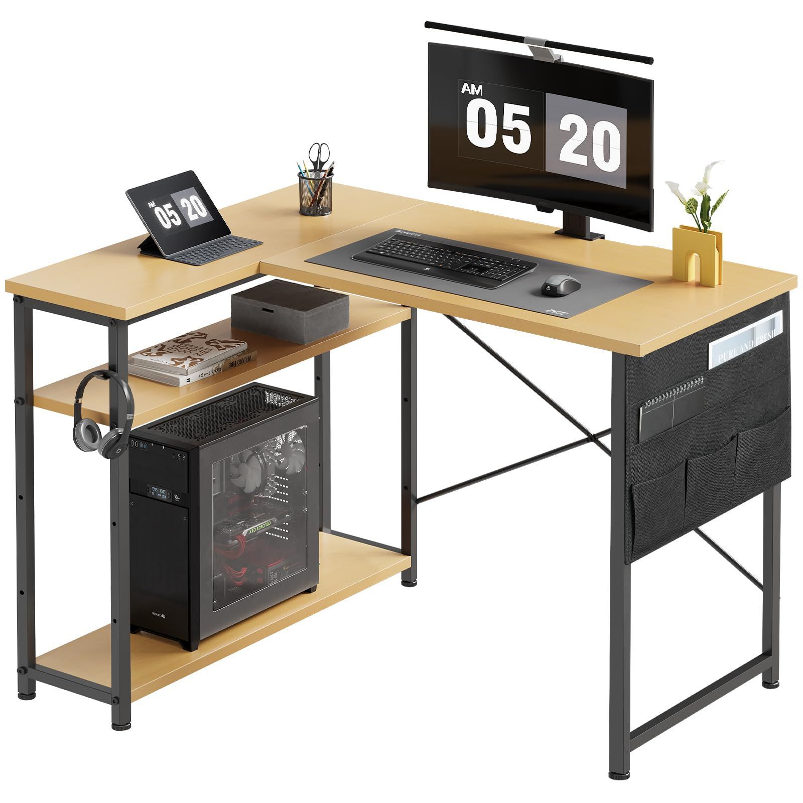 【特価セール】パソコンデスク 右棚左棚 勉強机 幅99cm desk 学習机 コーナーデスク つくえ pcデスク 棚板高さ調節可能 作業机 机 L字型 在宅ワークデスク l字デスク リモートワーク ゲームデス
