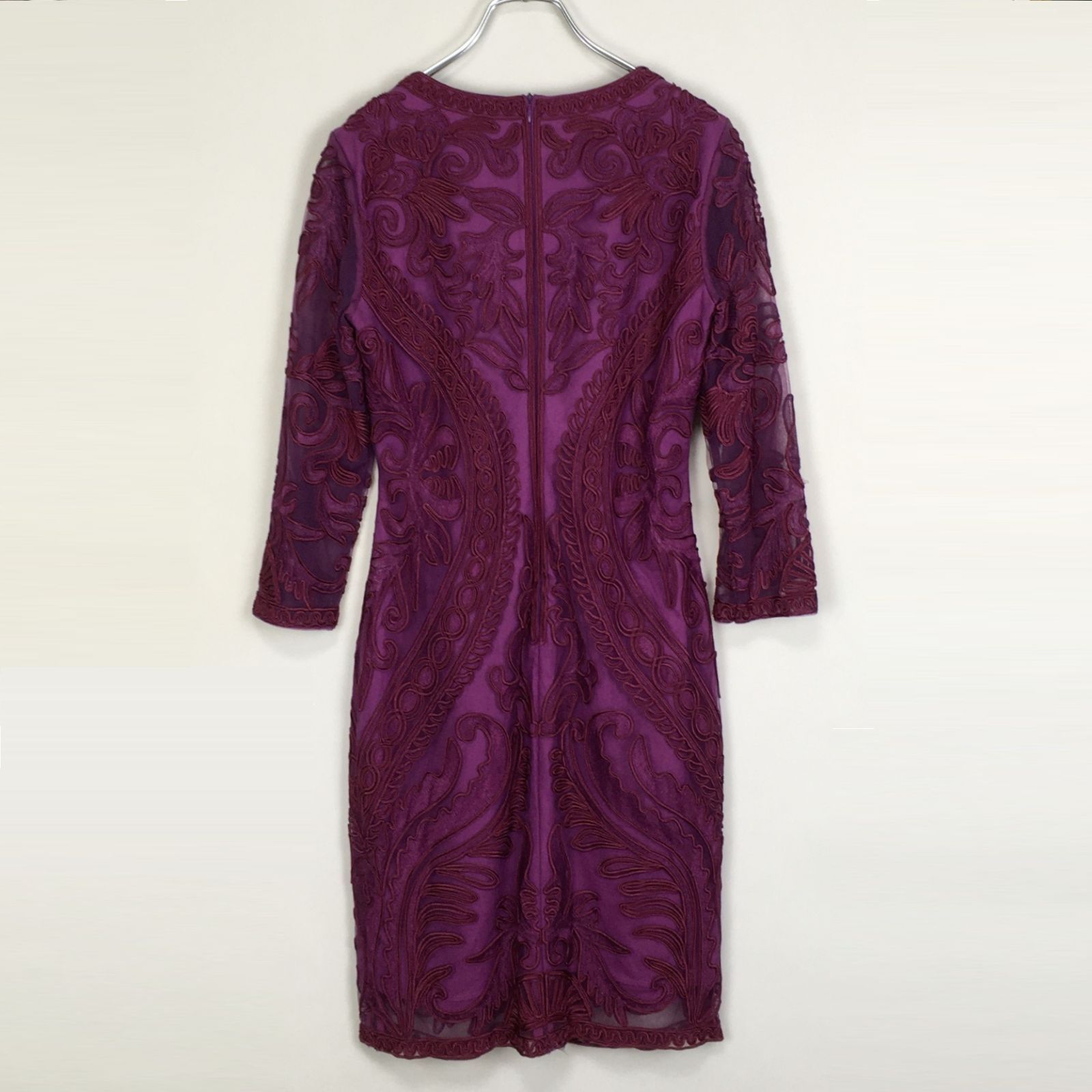 EightSTAR Dress パーティードレス レース シースルー袖 タイト 紫