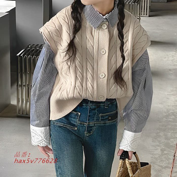 小学生 キッズ 女の子 ニットベスト カジュアルシャツ 2点セット カジュアル 春秋 ガーダンス 韓国 おしゃれ 長袖 通学 トップス hax5v776628