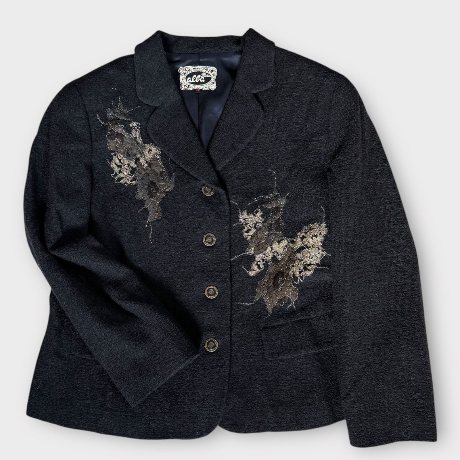 インポートロッサアルバ ウール混 レース装飾スーツ スカートスーツ 13号 大きいサイズ フランスレース