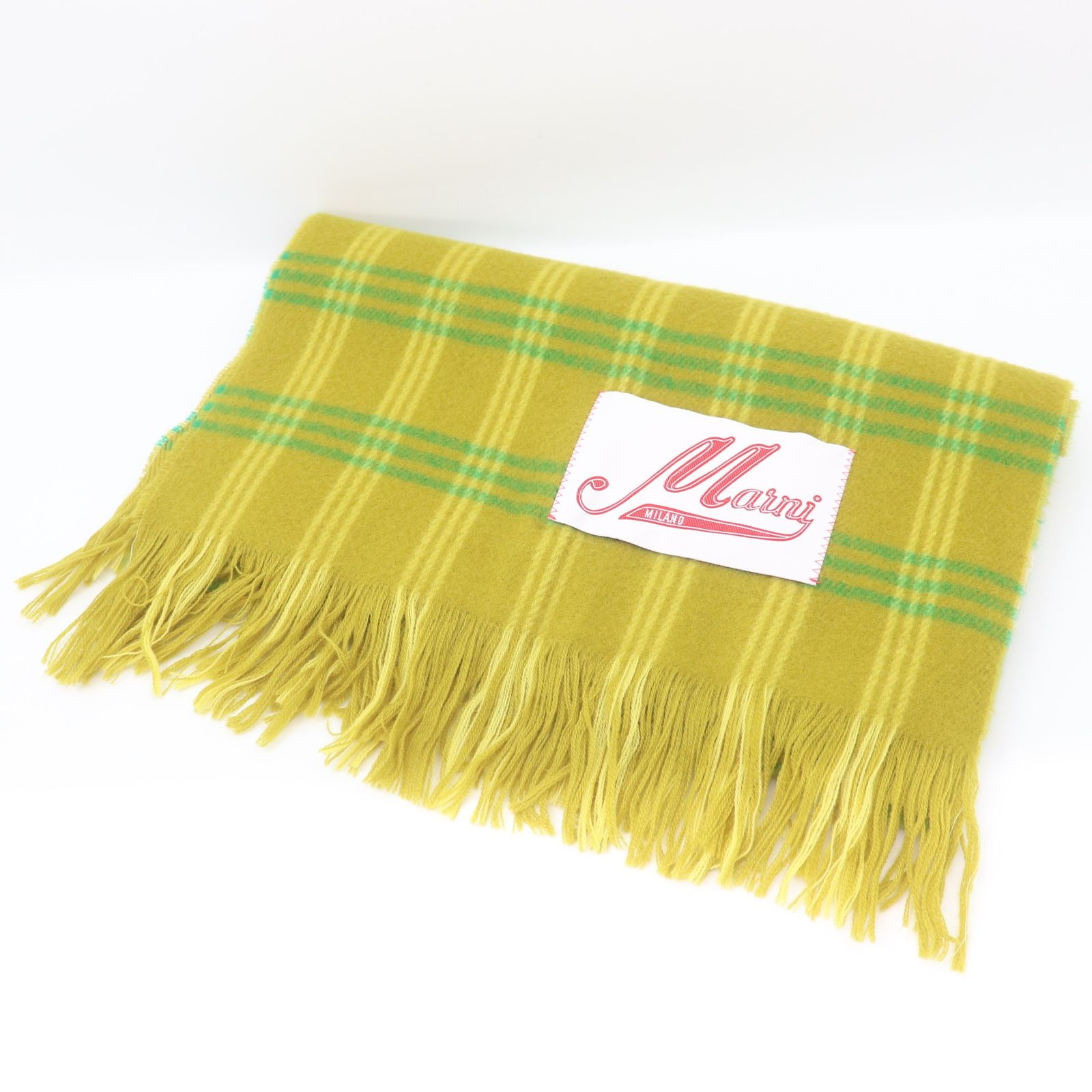 新品　MARNI マフラー　マルニ　チェック　ロゴ　イエロー　ストール 新品MARNI マフラーマルニチェックロゴイエローストール