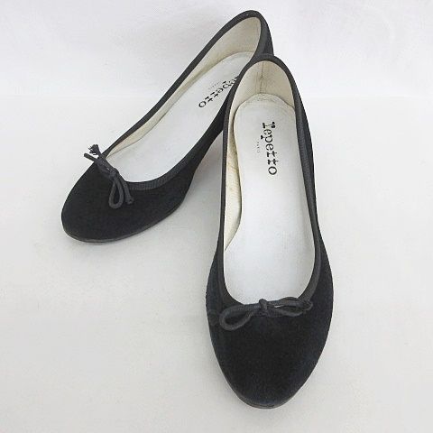 レペット Repetto パンプス ヒール リボン スエード 黒 ブラック 38 