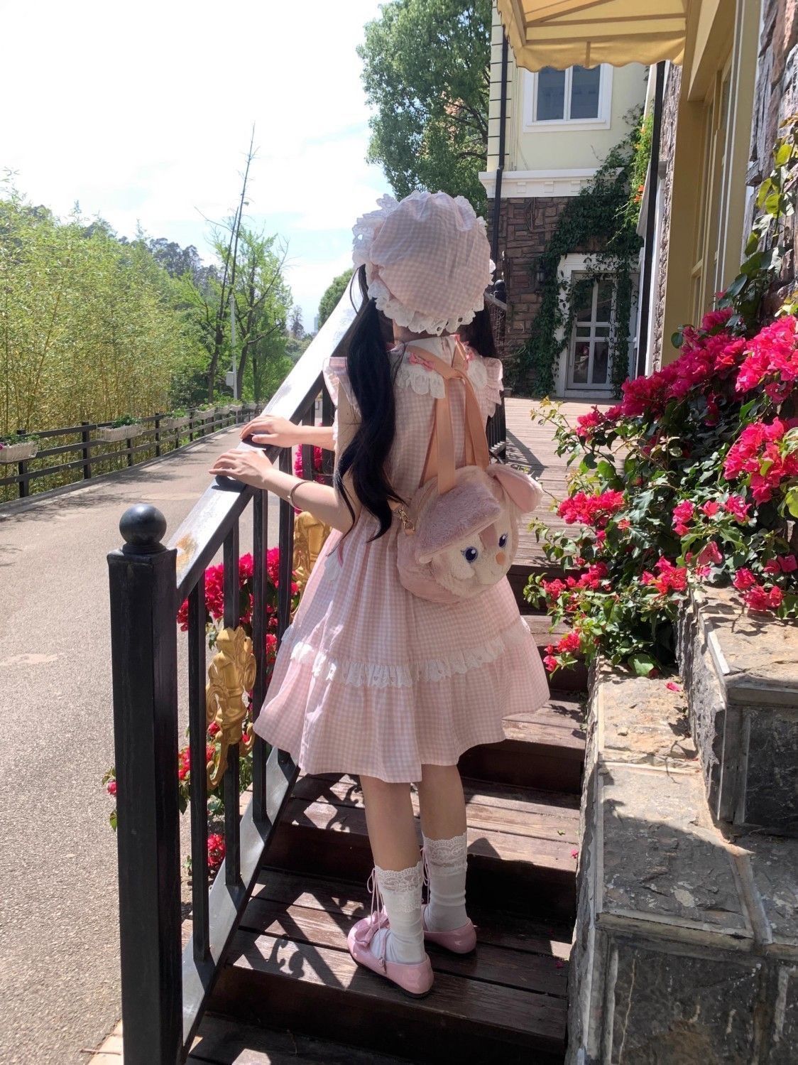 クマちゃん柄ガーリーなロリータワンピース❤️お出かけ女子会コーデに最適 新品未使用 天使小熊 オリジナルソフトガーリースタイル 小飛袖