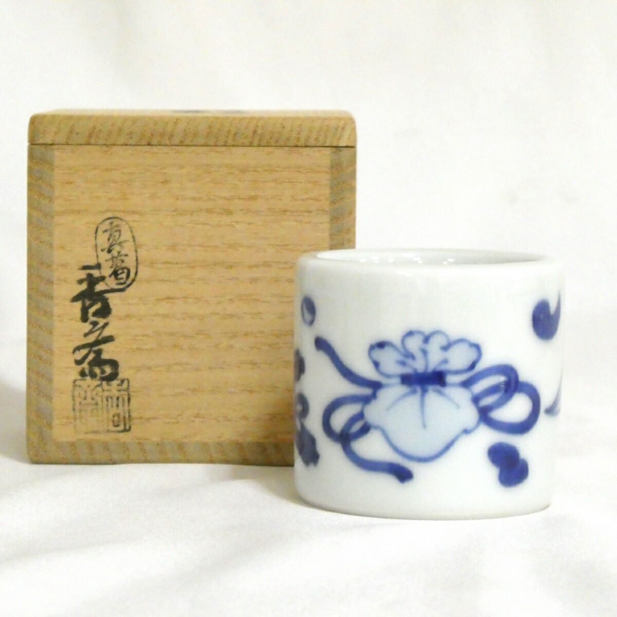 七月の特売品】眞葛焼 宮川香斎(真葛香斎)作 染付 宝尽 蓋置