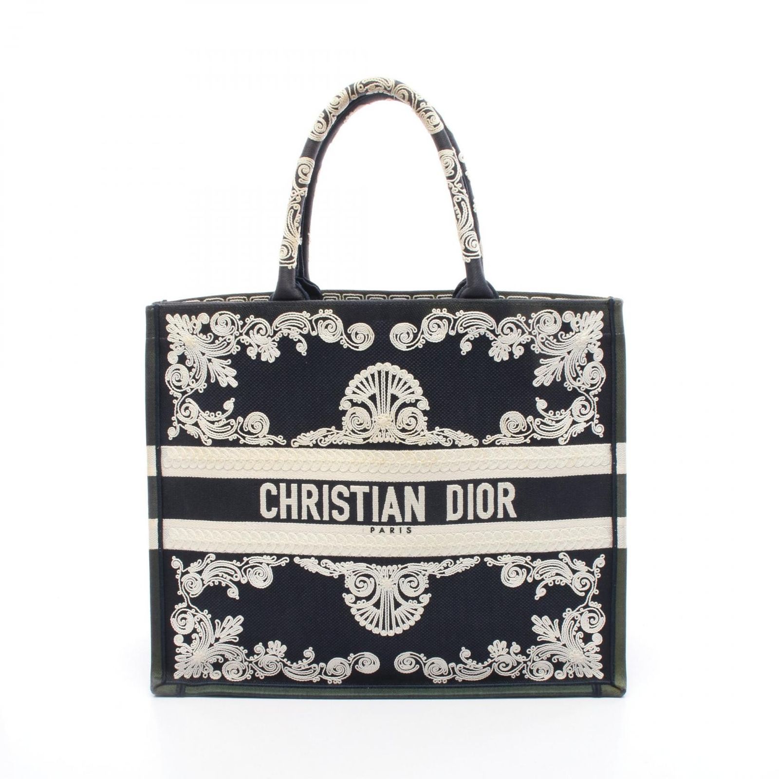 ディオール Dior トートバッグ BOOK TOTE ブックトート ラージ ネイビー|ホワイト キャンバス ブックトート ラージ レディース Used B