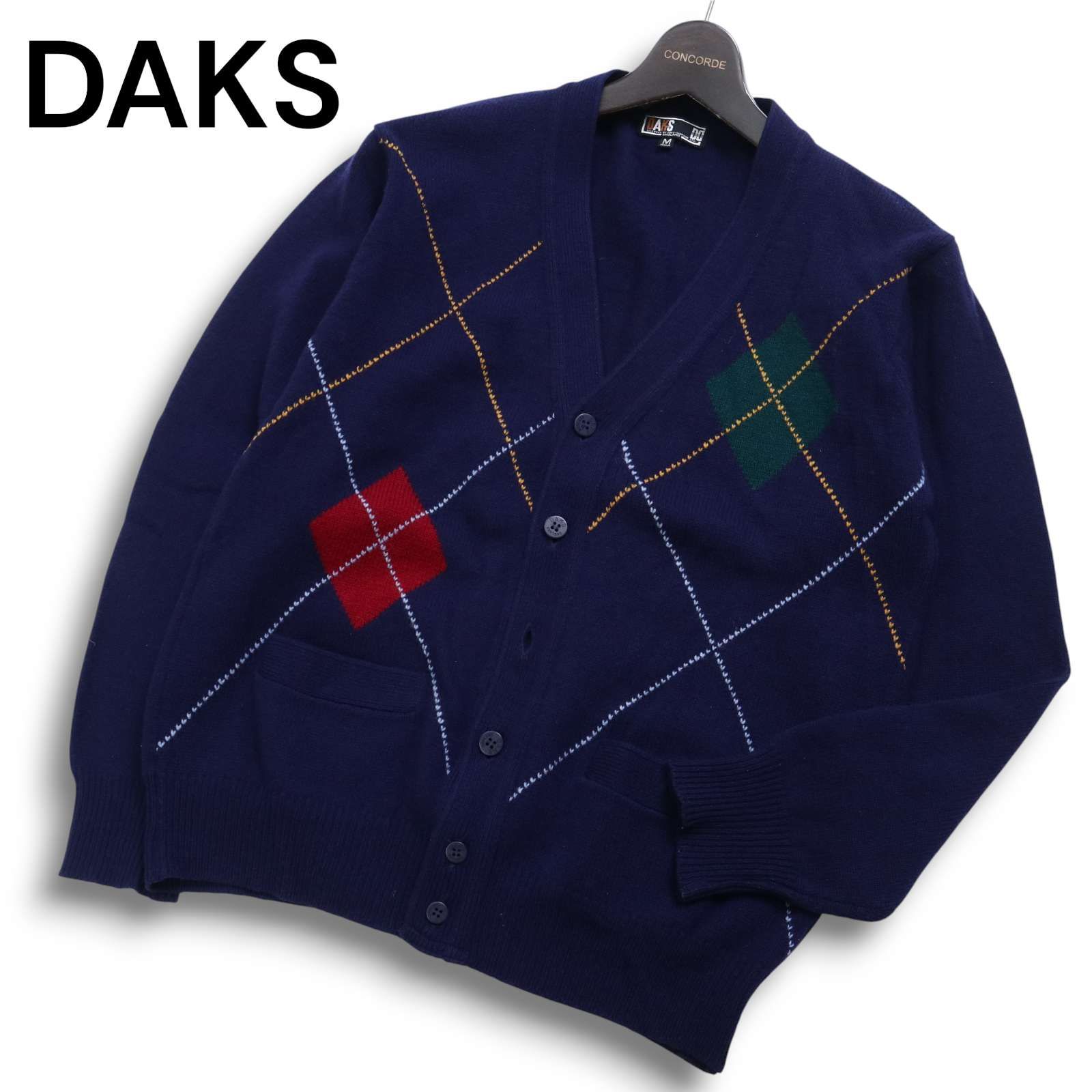 DAKS ダックス 秋冬 ウール100％☆ アーガイル ニット カーディガン Sz 