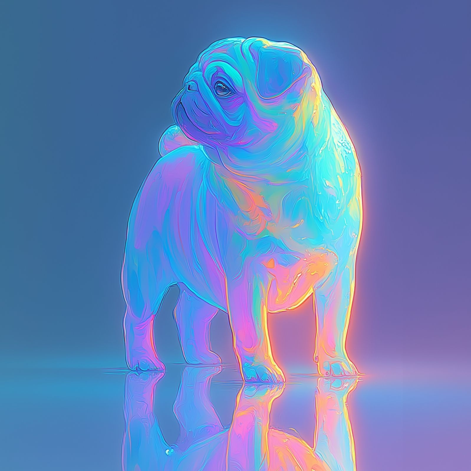 名入れOK リフレクション - パグ犬 No.1 アートポスター ペットロス うちの子記念日 北欧 ナチュラル モダンインテリア