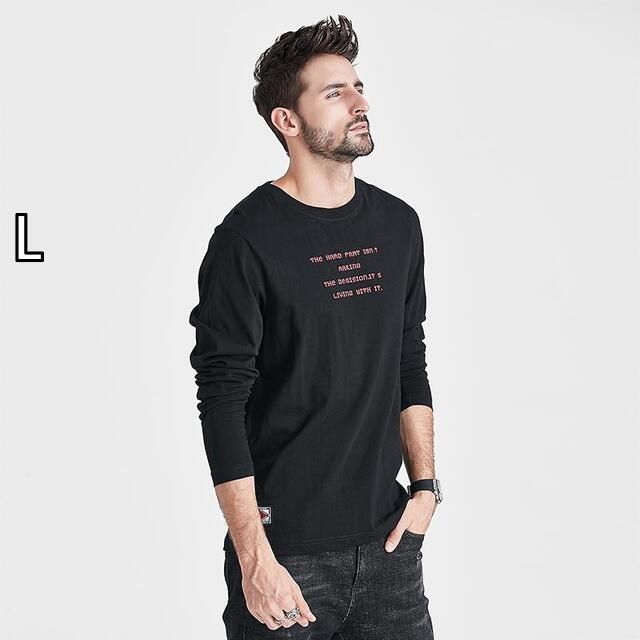 [L]メンズ ファッション 服  オシャレ シンプル 大人 かっこいい 大きいサイズ ストリート 紳士服  長袖 T シャツ 春 レター プリント レイヤリング カジュアルインナー トップス