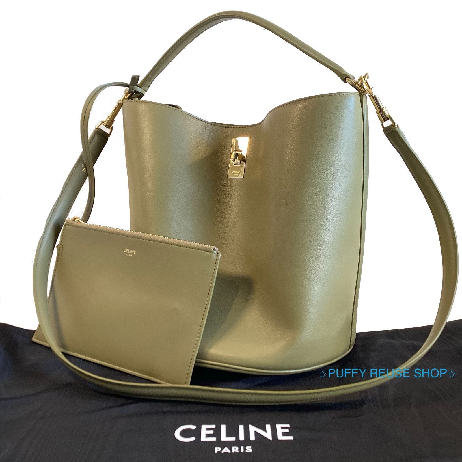 CELINE セリーヌ バケット16（セーズ）バッグ / スムースカーフスキン オリーブ 2wey ショルダー - メルカリ