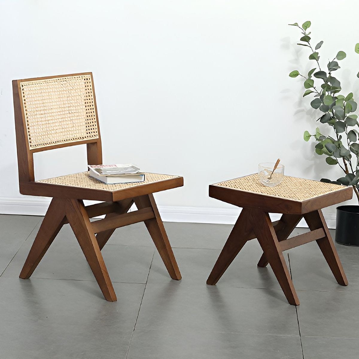 ラタンチェア 籐編み ラウンジチェア 北欧 ジャンヌレ アームレス