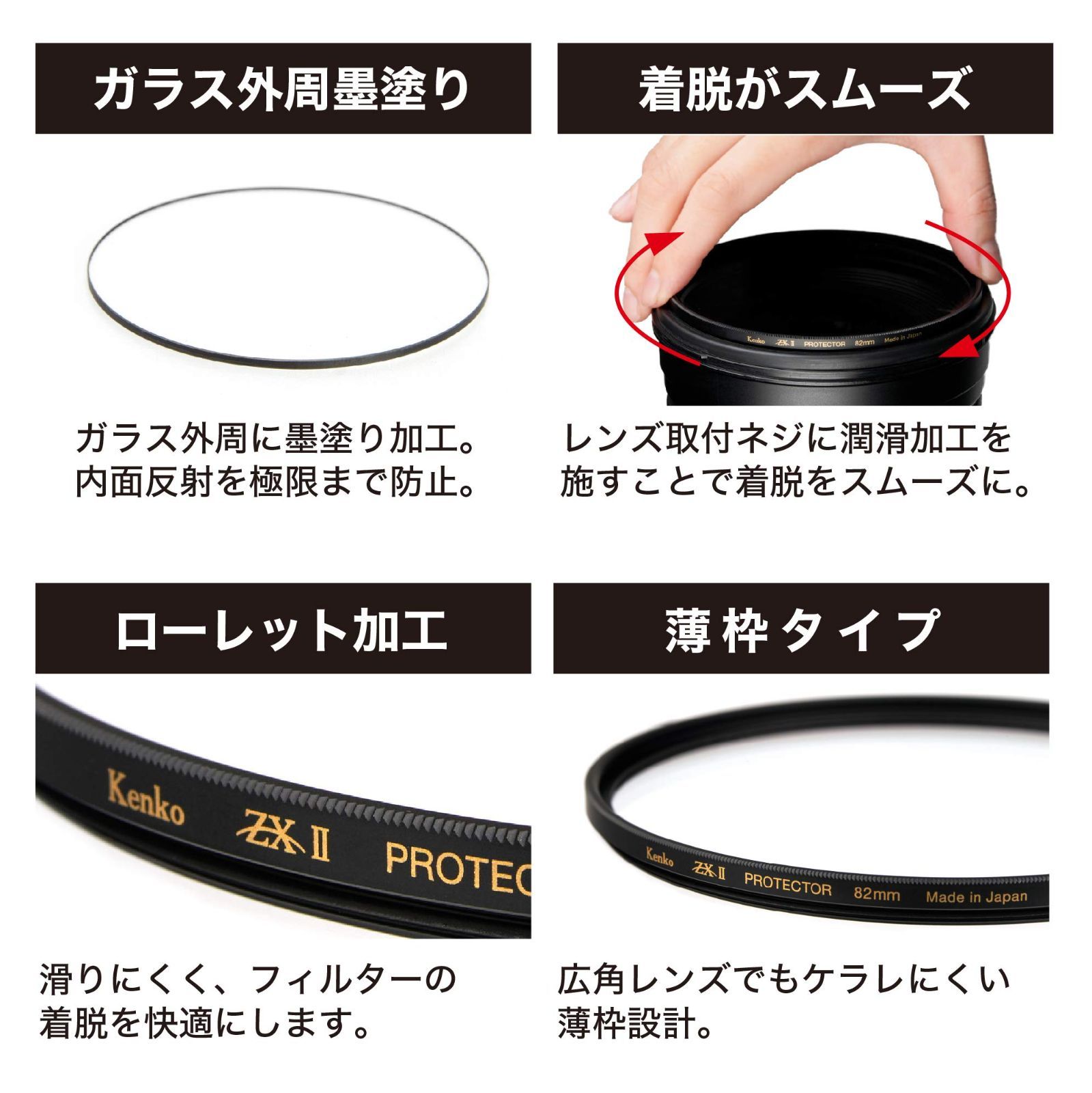 こず Kenko レンズフィルター ZX II プロテクター レンズ保護用 UV