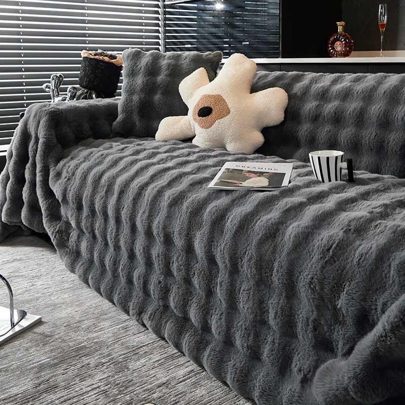 高級フェイクラビットファーソファカバー - 厚手で滑りにくく暖かい、シングルから4人掛けソファ用フルスリップカバー - 洗濯機で洗えるホームデコ