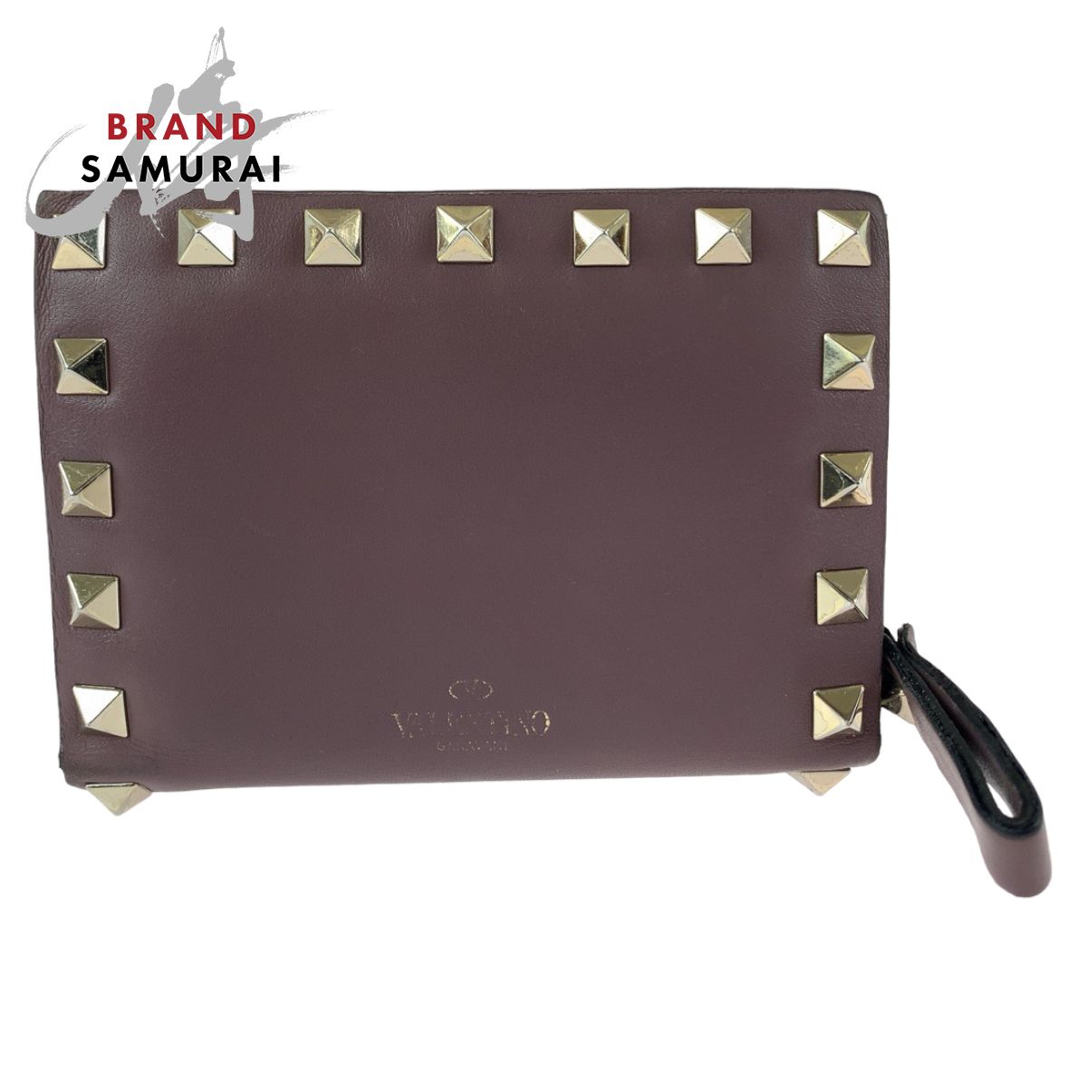 VALENTINO ヴァレンティノ ロックスタッズ パープル ゴールド金具 レザー TW2P0620BOL416 折財布 コンパクトウォレット レディース 408150
